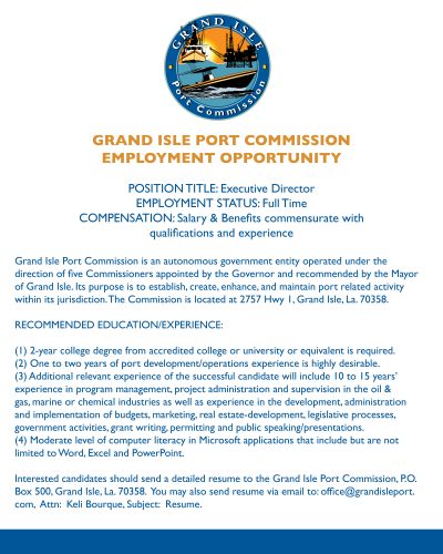 Job Opening at the Grand Isle Port Commission